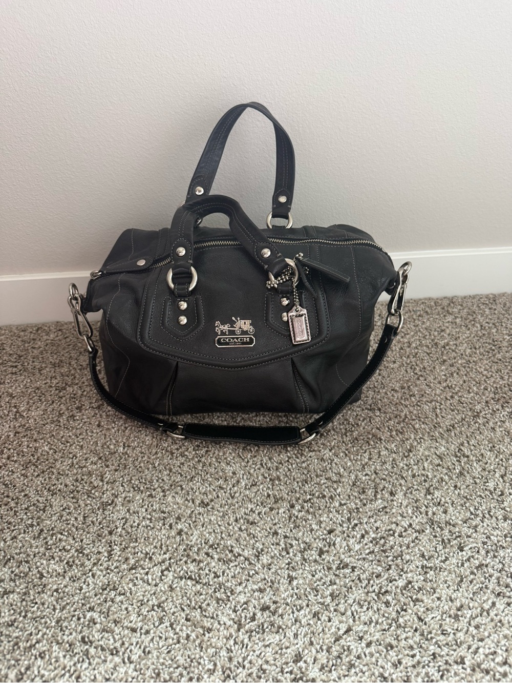 Coach Black Leather Bowling Bag with Silver Hardware - Picture 4 of 8